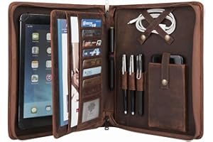 CALFINDER Teczka konferencyjna A5, skórzana teczka biurowa z klipsem A5 / notatnik A5, teczka na dokumenty, organizer do iPada Pro 9,7/10,5/11", biznesowa/spotkania/szkoła