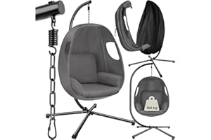 ‎TECTAKE tectake® Hängesessel mit Gestell, Indoor oder Outdoor, Schaukel Sessel mit Kissen + Rückenkissen, Schaukelstuhl, Hängestuhl. Möbel für Wohnzimmer, Schlafzimmer, Balkonmöbel, bis 160kg (anthrazit)