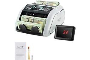 VEVOR Contador de Dinero Contador de Billetes con Detección de Falsificaciones UV, MG, IR y DD, Máquina Contadora de Efectivo en USD y EUR con LCD Grande y Pantalla Externa para Pequeñas Empresas