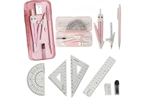 MHwan Compas Escolar, 9 Piezas Carcasa Bonita, Robusta y Duradera, Juego de Geometría Para Escuelas Secundarias, Popular Entre los Niños, Juego de Escuadra Cartabon y Transportador