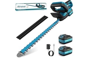 RINOXAR PROFESSIONAL Tagliasiepi a Batteria, Professionale Tagliasiepi Elettrico con 2 Batterie da 21 V/4000 mAh e Caricabatteria, Motore Brushless, Lunghezza Lama 52cm, Diametro di Taglio 15 mm