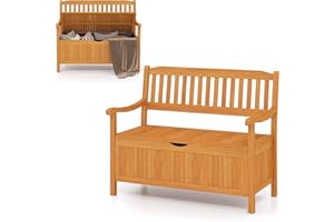 SFAREST 107cm/120cm Garden Storage Bench, 2 Person Patio Bench with 125L/155L Box, Outdoor Wooden Storage Loveseat for Balcony Park Poolside (107 x 59 x 90 cm)