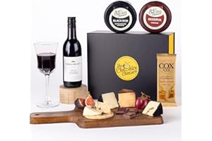 Indulgent Cheese, Wine and Chocolate Gift Set | Includes 2 Award Winning Cheeses, 1 Pump Street Co. Chocolate bar, bottle of Merlot Red Wine from Cheshire Cheese Company