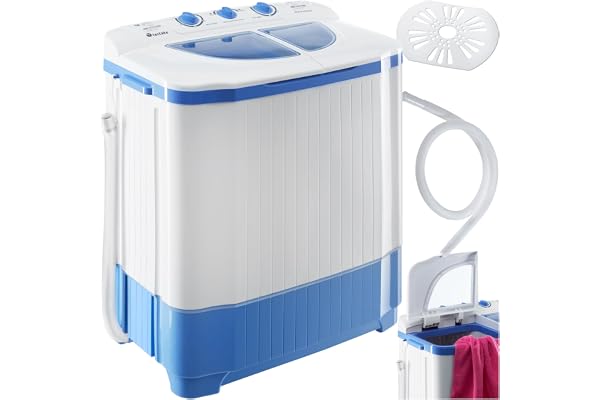 tectake® Mini Machine à laver Portable 2 en 1 Multi-Fonction Essorage, Petite taille Compact, Capacité de charge 4,5 kg Parfait pour Étudiant, Camping, Camping Car, Petite salle de bain, Voyage