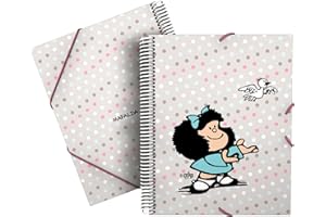 Grafoplas - Carpeta de Fundas Maxiplás, Diseño Mafalda Bird, 30 Forros de Polipropileno, Tapas Flexibles Resistentes al Agua, Cierre Gomas Elásticas, Tamaño A4, Material Escolar con Espiral PVC