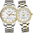 NIBOSI Watches for Couples Diamond Luxury Men and Women His and Hers Pair Watch Set Husband Wife Valentines Matching Wrist Watch Wedding Gifts Day Date Waterproof Quartz Analog