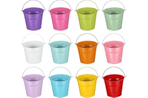 PATIKIL 5"x4.7" Small Metal Buckets with Handle, 12 Pcs Mini Bucket Easter Buckets, Red/Yellow/Blue/Light Purple/Pink/Light Green/Orange/Light Blue/White/Green/Rose Red/Dark Purple