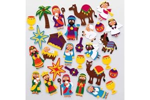 Baker Ross AX499 Nativity Foam Stickers - Pack of 200, Kids Stickers, Ideal for Christmas Crafts and Art Projects, Cards, Party Bags, and Decorations