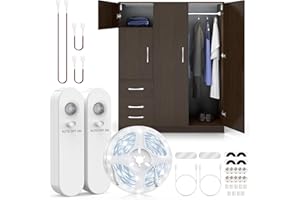 Enteenly Tira LED Sensor Movimiento, 5m Luces Led con Pilas Recargable, Luz Nocturna Infantil Escaleras, Cocina, Armario, Blanco Frío 6500K