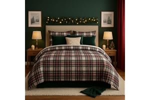 INTRECCI Parure Copripiumino Natalizio Tartan Scozzese Bianco Matrimoniale, Set Sacco Piumino e Federe in Puro Cotone Fantasia di Natale Tartan Parure Letto 2 Piazze