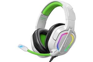 Krysenix PG2 Cuffie Gaming per PS4/PS5/PC/Xbox/Nintendo Switch, Cuffie PS5 con Microfono Stereo AI, Cuffie con jack da 3,5 mm e Luce RGB, Bianco/Verde