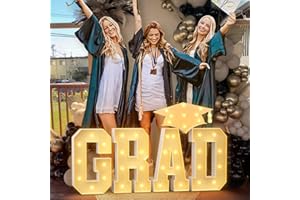 MIXIFOX Graduation Decorations 2025 Prom Decoration Class of 2025 GRAD with Cap Large Marquee Light Up Letter Sign for Preschool High School College Party Leavers 2025 Banner Balloons Backdrop Pre-cut Foam