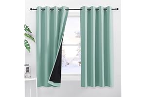 ‎PONY DANCE PONY DANCE Lichtundurchlässige Vorhänge Kinderzimmer Ösenschal 2er Set H 160 x B 140 cm Sommergrün, Doppellagige Gardinen Kurz 100% Blickdicht Themrogardinen Kälteschutz