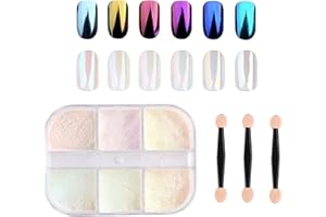 CICIING 6 colores de polvo de cromo para uñas, polvo de perla para uñas, polvo de espejo para uñas con efecto de perla de neón, pigmentos de cromo para el arte de las uñas