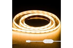 OULARA USB Bande LED COB 5V Chaud Blanc 2700K 1M, Dimmable Densité 320LEDs Ruban Lumineuse LED COB Flexible Découpable Bande LED Pour TV Rétroéclairage, Armoire, Chambre, Éclairage Maison DIY