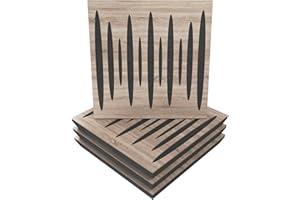 UA ACOUSTICS Pack de 4 paneles acústicos absorbentes/difusores | 50 x 50 x 5 cm | Absorción - Difusión - Reflexión - Insonorización | Madera laminada perforada: [ x4 PULSAR | Sonoma]