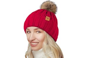 NEOLA Winter Hats for Women - Fleece Lined Beanie Hat Ladies Soft Warm Knit Bobble Hat with Detachable Chunky Faux Fur Pom Pom for Outdoor Sports Ski UK