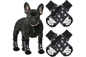 cobee Lot de 4 Paires de Chaussettes antidérapantes pour Chien avec Sangles réglables pour intérieur et extérieur Contrôle de Traction pour Chien de Petite et Moyenne Taille (Taille L, Noir)