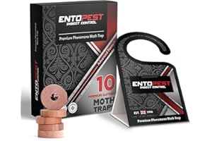 Entopest | 10 Moth Monitoring Peds + 5 Natural Cedar Rings – Detect Clothes Moth Activity in Wardrobes & Rooms – Compatible with Entopest Hanger Units
