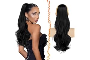‎BARSDAR BARSDAR Wellige Pferdeschwanz Haarteil Schwarz mit Kordelzug, 50cm Lang Ponytail Extension für Frauen Natürliche Synthetik Comb Clip in Pferdeschwanz Haarverlängerung Zopf Haarteile