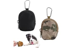 HIOIP 2 Pack Small Dog Treat Bag, Dog Training Treats Pouch Hand-Free Pocket Walking Treat Bags with Mezzanine and Carabiner, Dog Snack Pouch for Daily Use Pet Puppy Outdoor Training (Camouflage/Black)