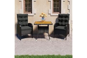 Festnight 3tlg Balkonmöbel Set Rattan Gartensessel mit Liegefunktion Bistroset 2 Personen Balkon Sitzgruppe Garten Balkonset Balkontisch mit 2 Stühlen Polyrattan Liegesessel Sitzgarnitur Gartenmöbel