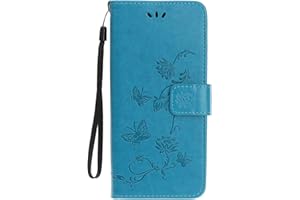 REEVERMAP Samsung Galaxy M32 Case Samsung M22 Case Flip Cover PU Leather Wallet Lotus Butterfly Magnetic Card Holder Stand Silicone Bumper Shockproof Case for Samsung Galaxy M22/ M32, Blue