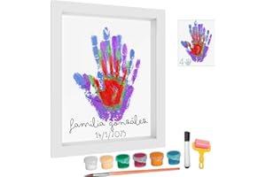 HUBORNS – Kit huellas familia con pinturas, marco huellas bebé recién nacido, regalo familiar original, recuerdo padres e hijos y decoración hogar
