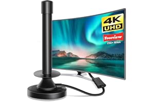 Fivglrig Indoor TV Aerial - Digital TV Aerial Indoor for Freeview TV, 360° & 250+ Miles Long Range Reception & Strong Magnetic Base for HDTV Channels