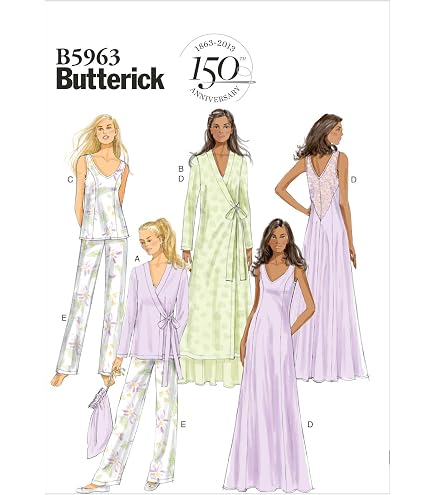 BUTTERICK Cartamodello B7015A - Camicia Da Notte Donna Con Maniche E Varianti Lunghezza (Taglie XS-XXL)