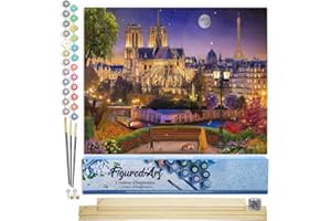 Figured'Art Dipingere con i Numeri - Paint by Numbers Notre-Dame sono il cielo stellato, Passatempo per Adulti, Kit Completo, Hobby Creativi - 40x50cm cornice in legno fai da te
