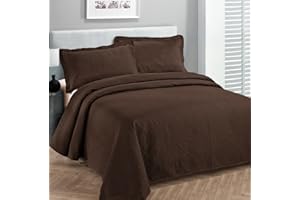 FANCY LINEN (Full/Queen, Coffee) - Fancy Collection 3pc Luxury Bedspread Coverlet Embossed Bed Cover Solid Coffee/brown New Over Size 250cm x 270cm Full/queen