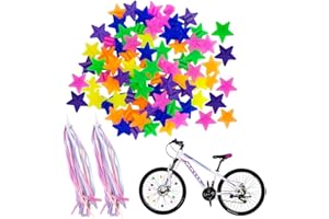 ACYDSR 2 Stück Lenkerfransen Streamer Bändchen für Kinderfahrrad, Kinder Roller Lenker Streamer Fahrrad Griffe Ribbon, Mit 36 Stück Bunten Fahrradspeichen Dekorationen, Fahrrad Speichenperlen