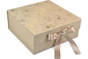 RBS®-MEDIUM Gift Box for Packaging 26 x 26 x 10 cm Decorative Gift Packing Box with Floral Foil Design (1 Pack) Holds Upto 8 kg Ideal for Gift Hamper Box Empty and All Occasions (M - Beige Gold)