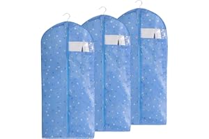 AIDBUCKS Housse à vêtements 3 pièces (3 L 60 x 120 cm) Housse de vêtement en tissu Oxford avec grande fenêtre pour veste, manteau, robes, costume (motif bleu clair)