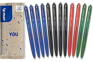 PILOT - Set di 12 Penne a sfera Super Grip G - Penna Ricaricabile e a scatto con Inchiostro ultramorbido - Scrittura scorrevole e confortevole - 4 Blu, 4 Nere, 2 Rosse, 2 Verdi - Punta Media