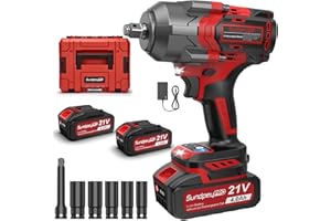 SundpeyPRO Cordless Impact Wrench 1200N·m(900Ft-lbs) - 21V 1/2" Brushless Impact Driver for Car Industrial Projects - 3200RPM High Torque Impact Gun with 2 × 4.0Ah Batteries & 5 Sockets & Charger