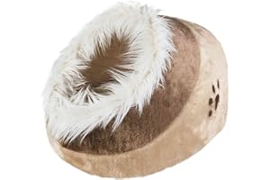 TRIXIE Minou Cat Cave 41 × 30 × 50 cm in beige/brown – cosy cat bed with reversible cushion & plush cover – washable, non-slip – cosy cave for cold days – 36282