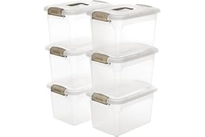 Citylife 6 Packs 8L Storage Boxes with Lids Clear Plastic Storage Box with Handle Stackable Storage Boxes, 31.5 * 22.5 * 19.5cm