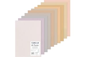 CANSON Mi-Teintes Coloured Drawing 160gsm A3 Paper Pack, Double Sided: Honeycomb & Fine Grain, 10 Pastel Colours Sheets, For Professional Artists & Illustrators