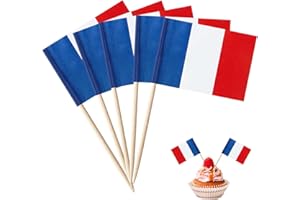 Catelves 100 sztuk wykałaczek z flagą Francji, dekoracyjne wykałaczki drewniane, francuskie wykałaczki do babeczek, patyczków na ciasto, owoce, koktajle, akcesoria