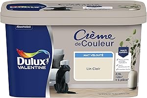 Dulux Valentine Crème de Couleur - Peinture multi-supports intérieure - Mat Lin Clair 2,5 L