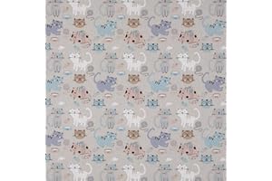 Kt KILOtela - Tela Loneta Estampada, Decoración, Tapizar, Cojines, Cortinas, Colchas, Bolsos, Manteles, Manualidades, 100 cm Largo x 280 cm Ancho, Gatos, Azul, Naranja, Blanco ─ 1 metro