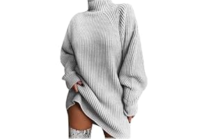 seiveini Strickkleid Damen Pulloverkleid Elegante Rollkragen Strickpullover Lang Winterkleid Langarm Pulli Warme Tunika Pullover Kleid Winter Freizeitkleid Sweater Oversize Casual