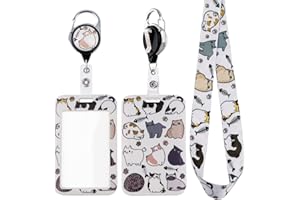 Juanooo Preppy Cats ID Lanyard with Card Holder & Retractable Badge Reel Clip Cute Neck Lanyard for Keys ID Badges for Women Girls Kids Nurse