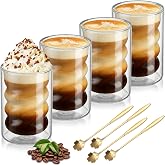 HA BIN Set of 4 Double Wall Glass Coffee Cups 400 ml, Borosilicate Glass Cups for Latte Macchiato, Cappuccino and Tea, Therma