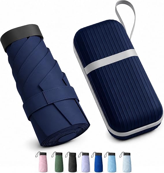 REXERA UV Travel Mini Folding Ultra Compact pastel Umbrella with Hard Case, Manual Open 6 Ribs Lightweight Premium Portable, Windproof Small Sun & Rain Pocket U