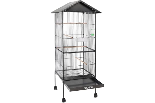 Cadoca Volière avec Toit 130x52x52 cm Cage sur roulettes tiroir à Sable Cage Oiseaux Mobile pour perroquets perruches Canaries