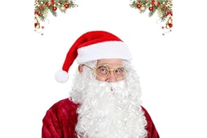 Coffee Life Plus Barba y Peluca de Santa Claus,Peluca de Papá Noel,Barba de Papa Noel,Sombrero + Gafas + Guantes,NavidadCosplay y Fiesta