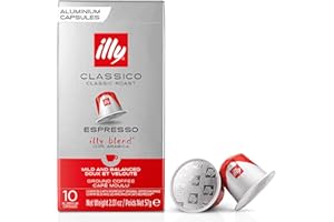 illy Coffee - Classico Espresso Coffee Pods - Medium Roast - 100% Arabica Coffee Beans - Nespresso Compatible illy Coffee Capsules - Pack of 10